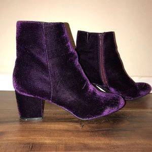 Purple velvet booties